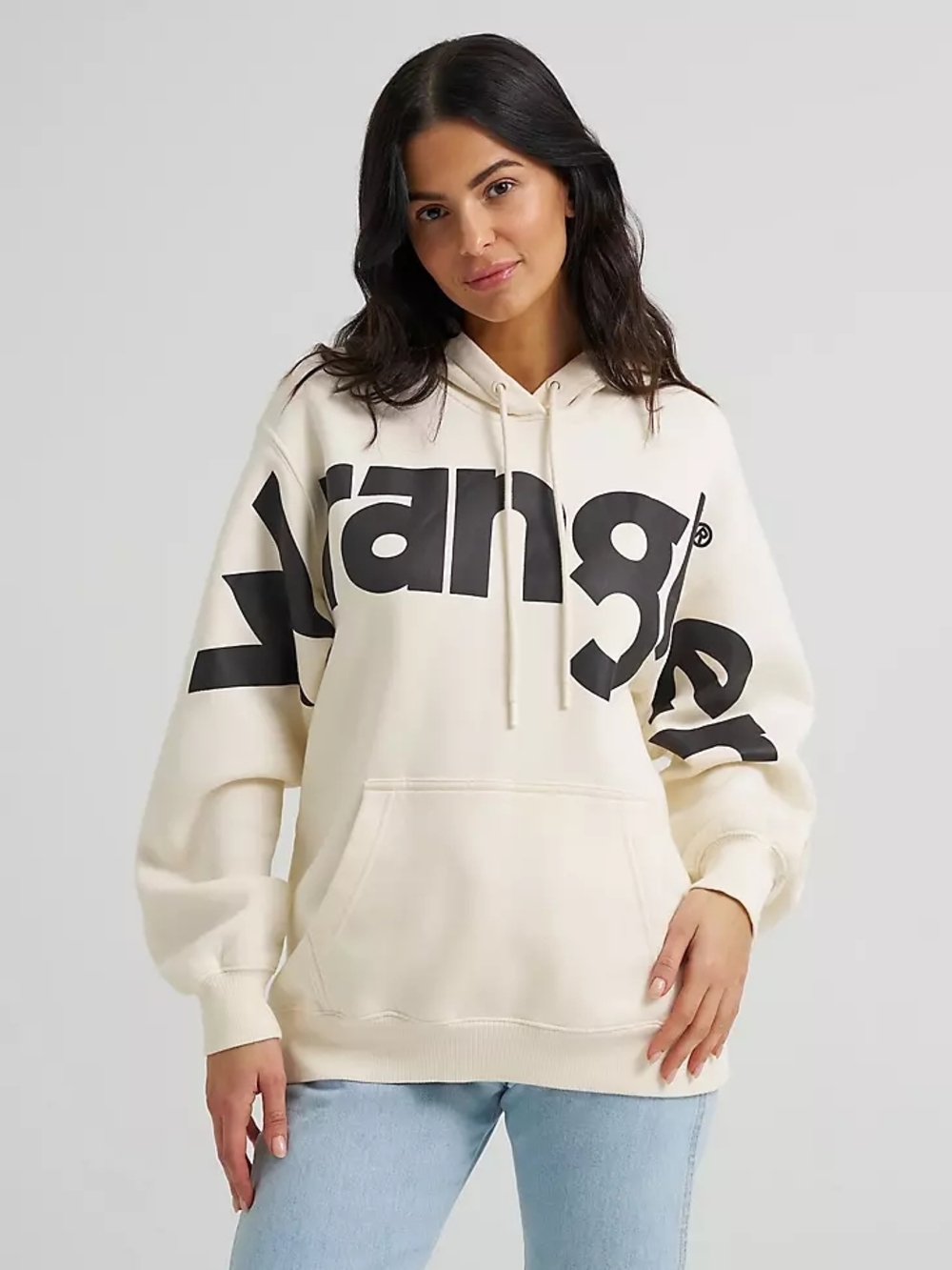 Wrangler Cream Hoodie with Black Oversized Logo